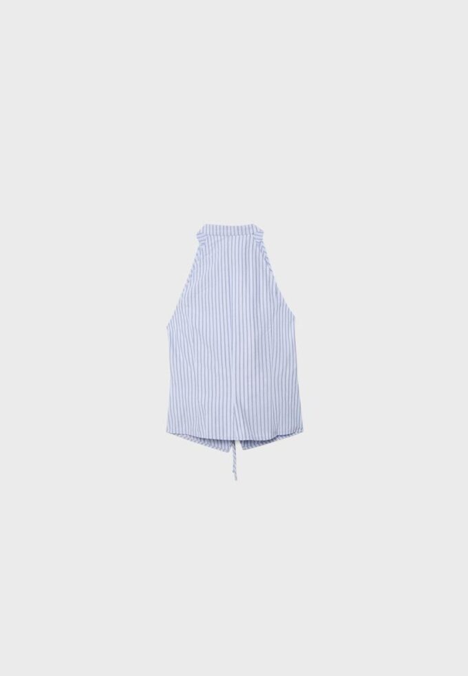 Top halter cu nod semi-șifonat în stil qipao Top halter cu nod semi-șifonat în stil qipao