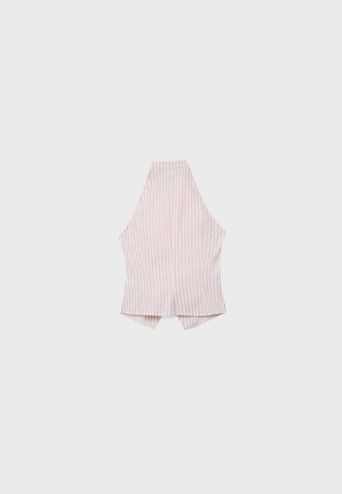 Top halter cu nod semi-șifonat în stil qipao Top halter cu nod semi-șifonat în stil qipao