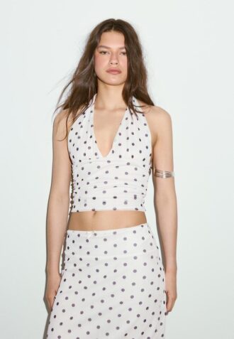 Top halter din plasă cu buline