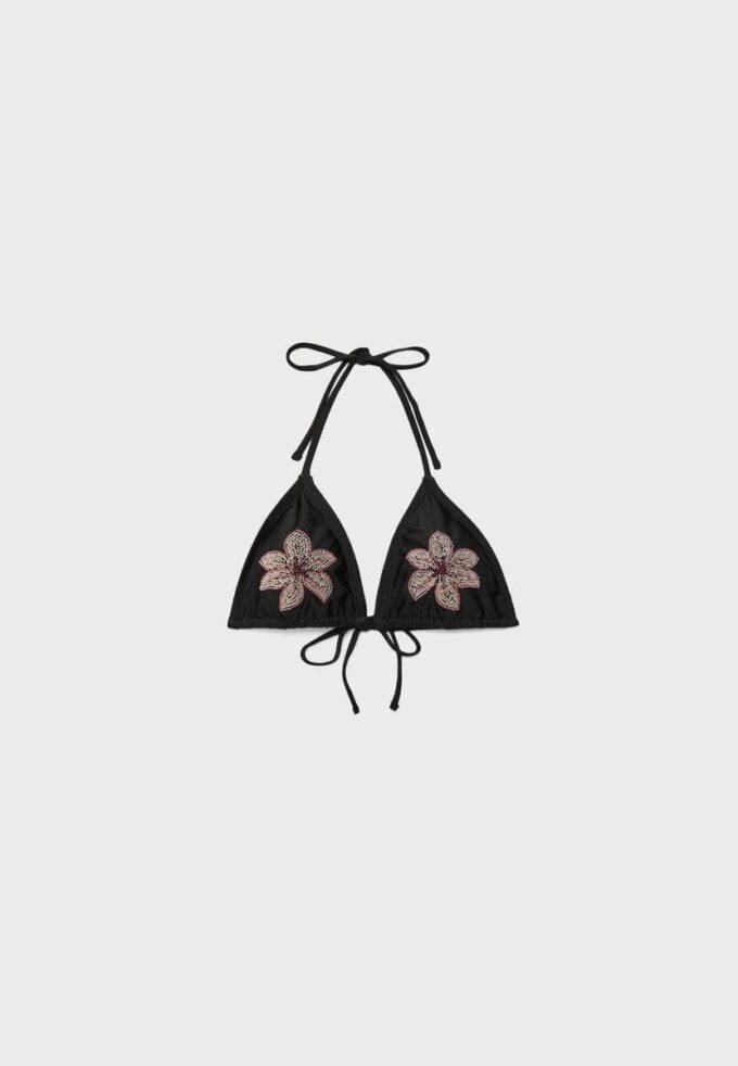 Topuri de bikini triunghiulare cu flori brodate Topuri de bikini triunghiulare cu flori brodate