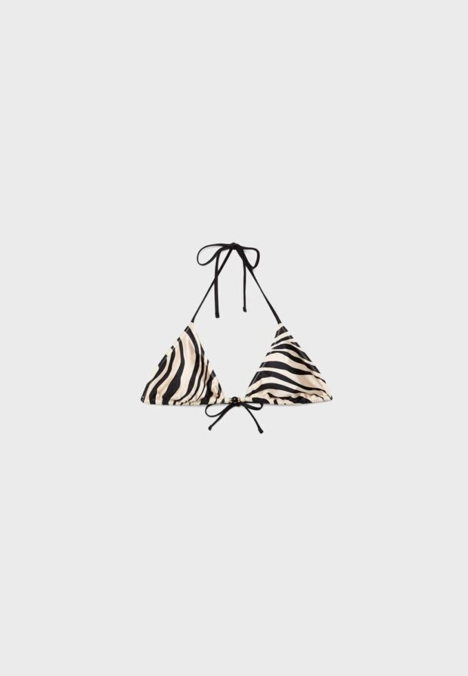 Topuri de bikini triunghiulare din satin imprimat Topuri de bikini triunghiulare din satin imprimat