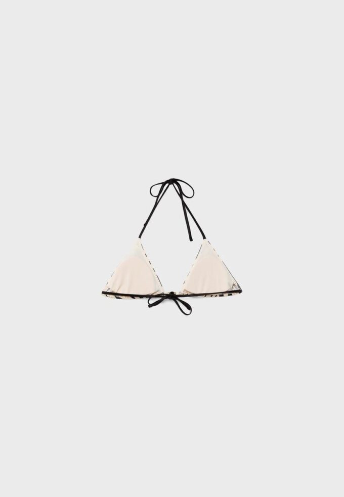 Topuri de bikini triunghiulare din satin imprimat Topuri de bikini triunghiulare din satin imprimat