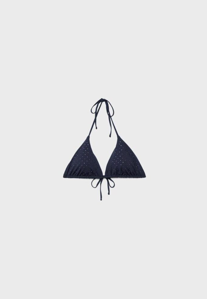 Topuri de bikini triunghiulare strălucitoare Topuri de bikini triunghiulare strălucitoare