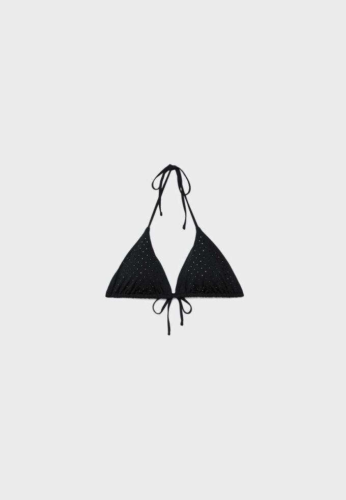 Topuri de bikini triunghiulare strălucitoare Topuri de bikini triunghiulare strălucitoare