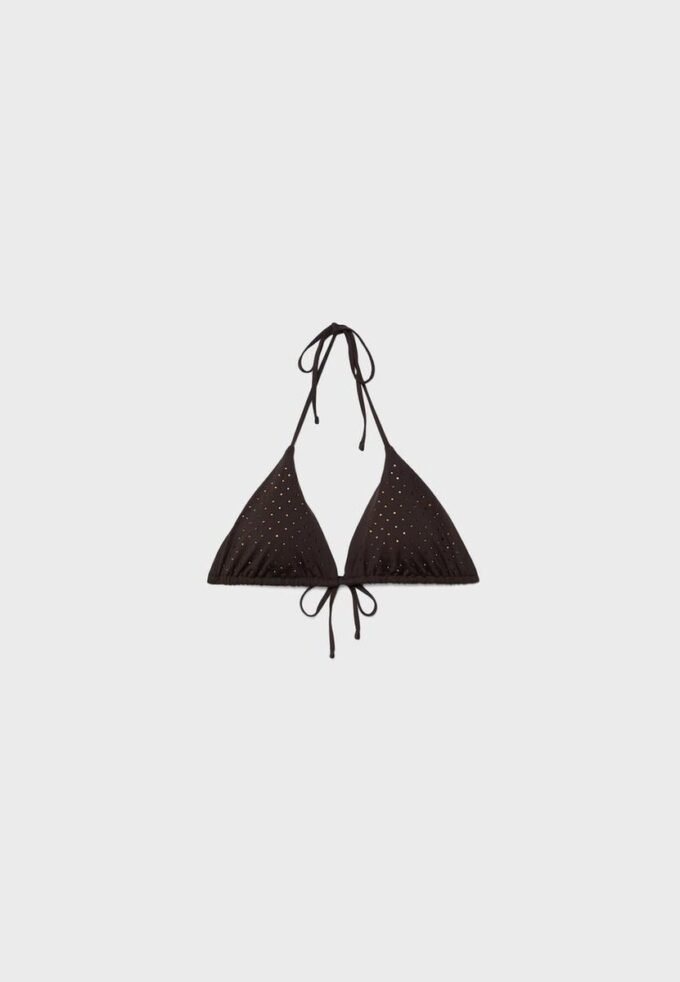 Topuri de bikini triunghiulare strălucitoare Topuri de bikini triunghiulare strălucitoare