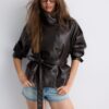 Trench cu guler înalt, aspect piele Trench cu guler înalt, aspect piele