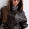 Trench cu guler înalt, aspect piele Trench cu guler înalt, aspect piele