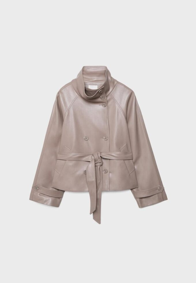 Trench cu guler înalt, aspect piele Trench cu guler înalt, aspect piele