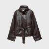Trench cu guler înalt, aspect piele Trench cu guler înalt, aspect piele