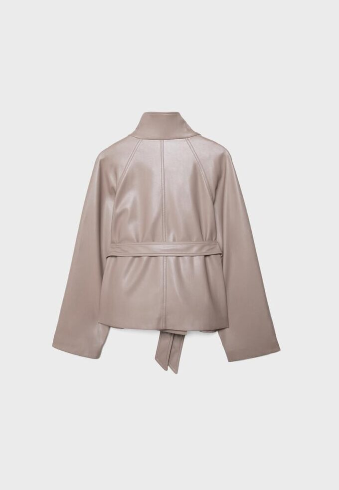 Trench cu guler înalt, aspect piele Trench cu guler înalt, aspect piele