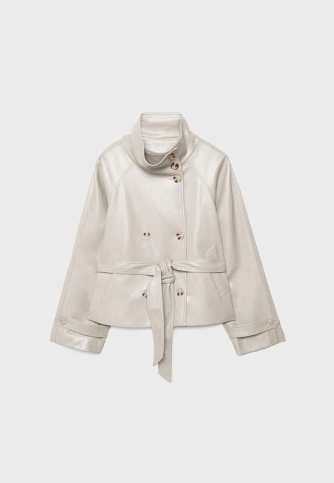 Trench cu guler înalt, aspect piele Trench cu guler înalt, aspect piele