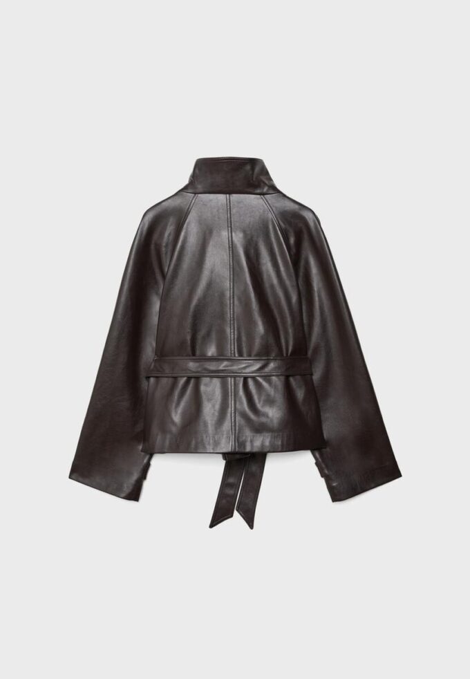 Trench cu guler înalt, aspect piele Trench cu guler înalt, aspect piele
