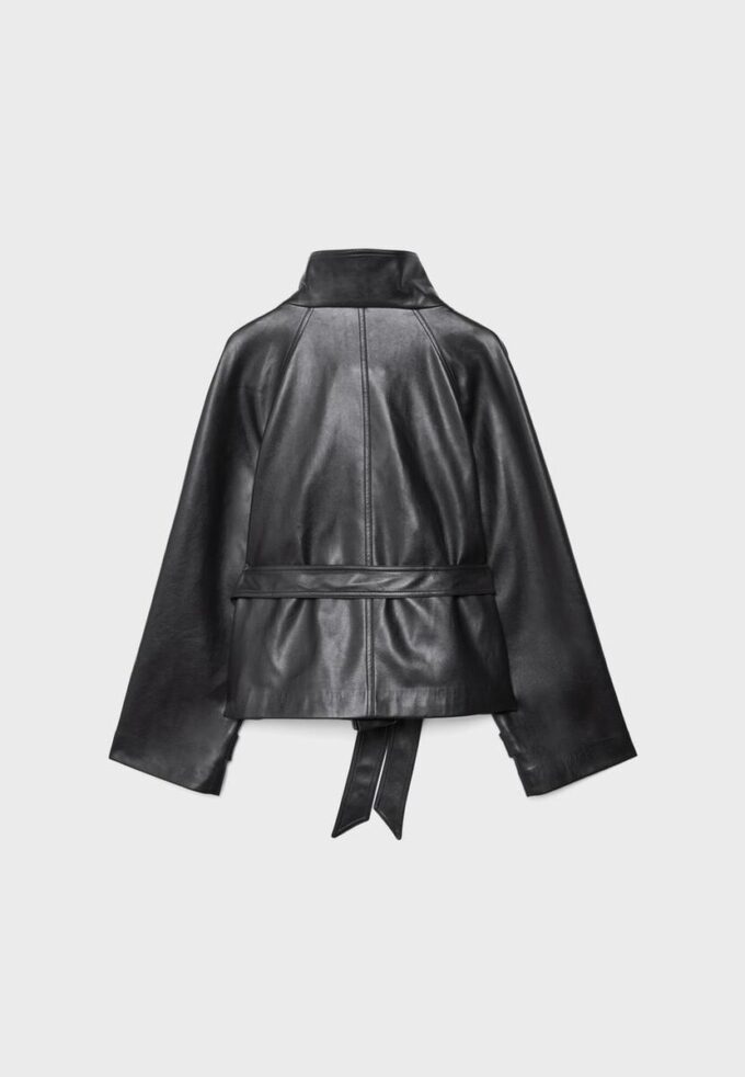 Trench cu guler înalt, aspect piele Trench cu guler înalt, aspect piele