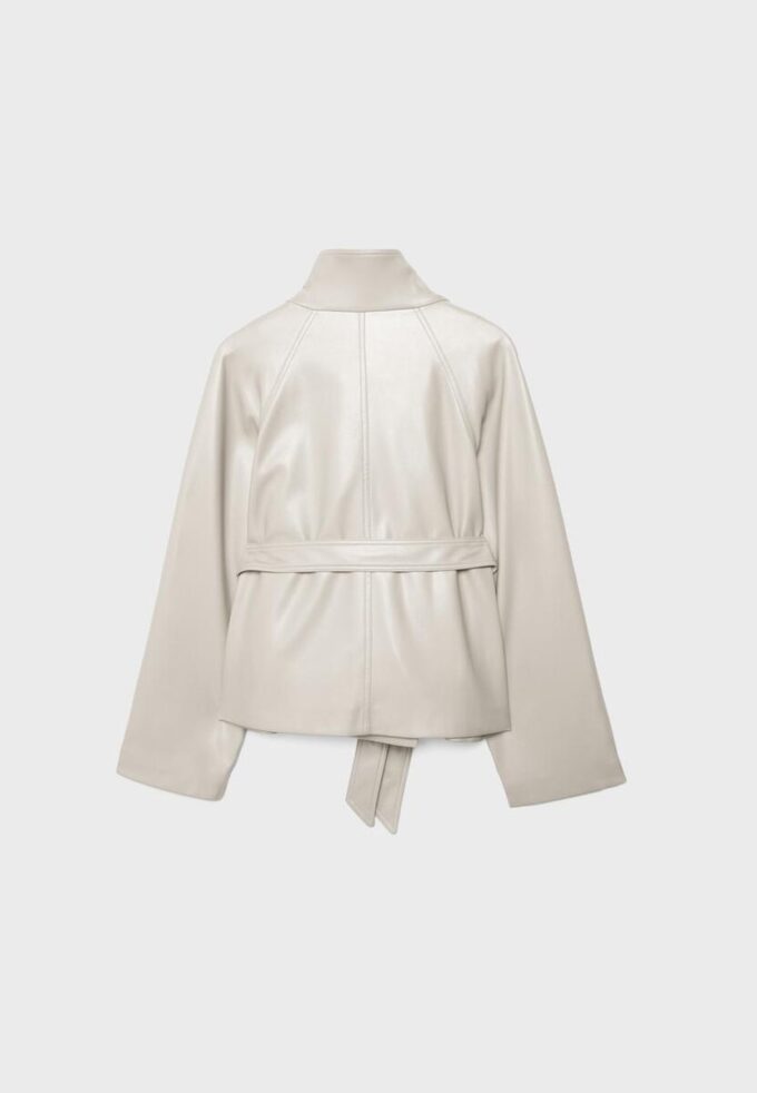 Trench cu guler înalt, aspect piele Trench cu guler înalt, aspect piele