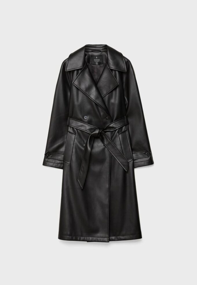 Trench lung din imitație de piele Trench lung din imitație de piele