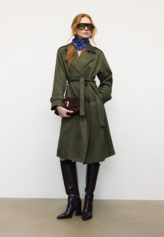 Trench lung din imitație de piele de căprioară Trench lung din imitație de piele de căprioară