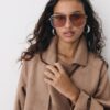 Trench lung din imitație de piele de căprioară Trench lung din imitație de piele de căprioară