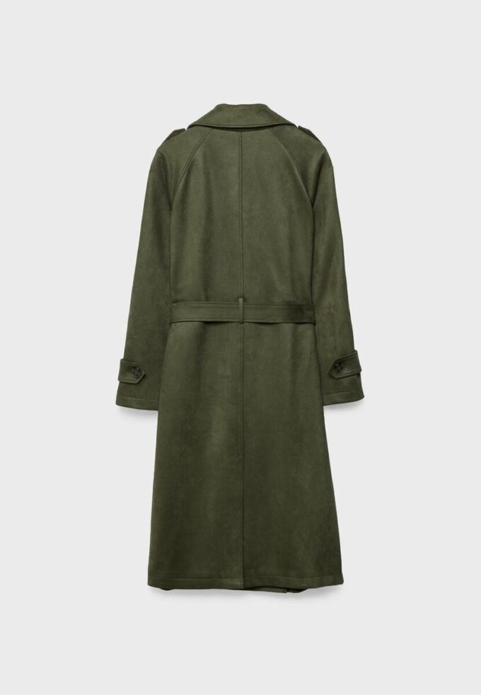 Trench lung din imitație de piele de căprioară Trench lung din imitație de piele de căprioară