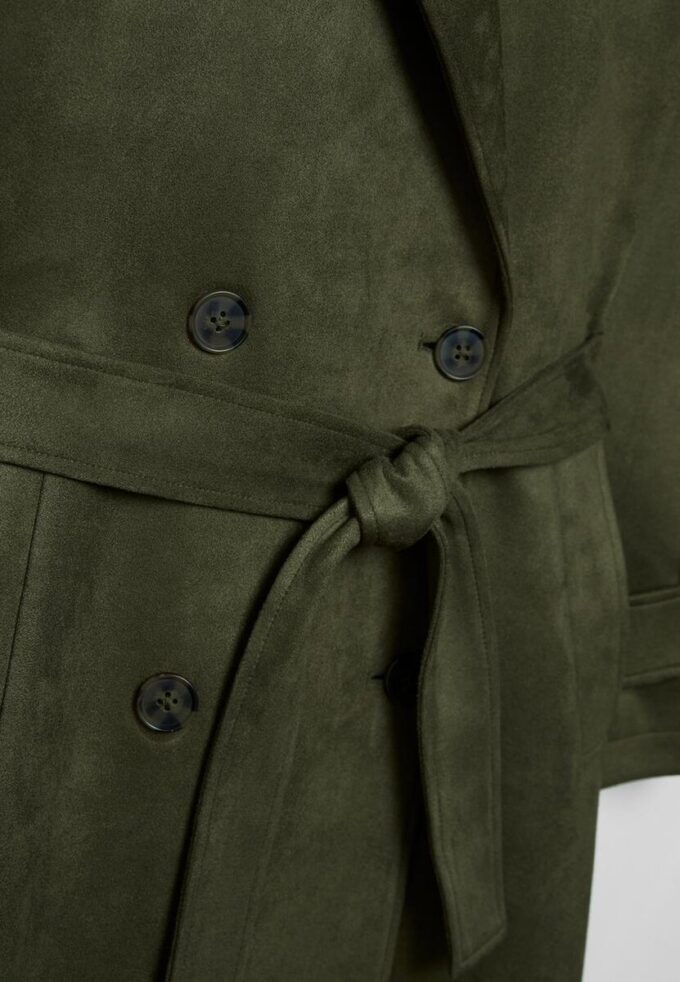 Trench lung din imitație de piele de căprioară Trench lung din imitație de piele de căprioară