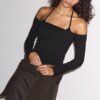 Tricou cu mâneci lungi și gât halter Tricou cu mâneci lungi și gât halter