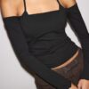 Tricou cu mâneci lungi și gât halter Tricou cu mâneci lungi și gât halter