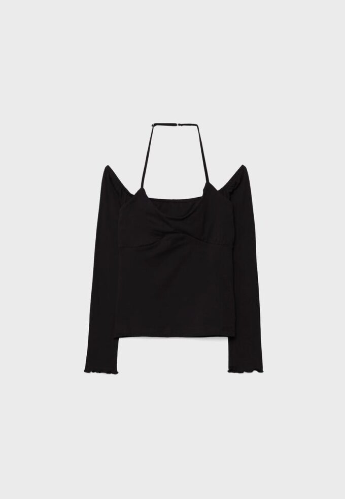 Tricou cu mâneci lungi și gât halter Tricou cu mâneci lungi și gât halter