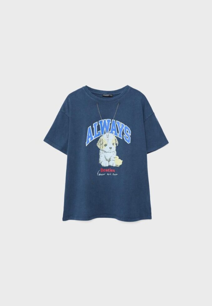 Tricou cu mâneci scurte, cu imprimeu și aplicație Tricou cu mâneci scurte, cu imprimeu și aplicație