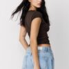 Tricou cu mâneci scurte, decolteu în V și dantelă Tricou cu mâneci scurte, decolteu în V și dantelă