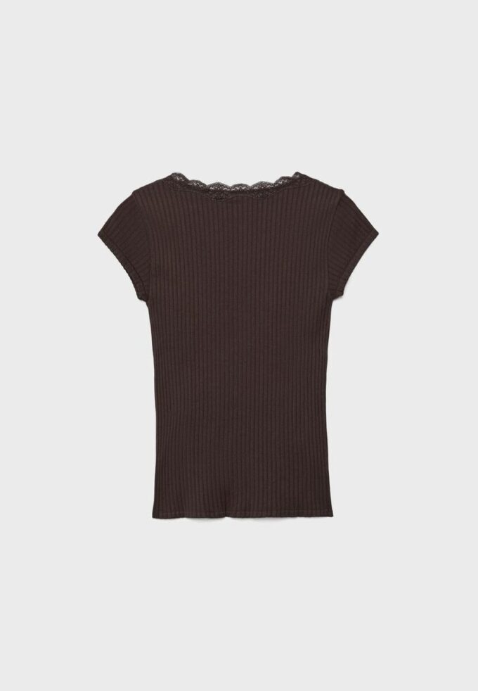 Tricou cu mâneci scurte, decolteu în V și dantelă Tricou cu mâneci scurte, decolteu în V și dantelă