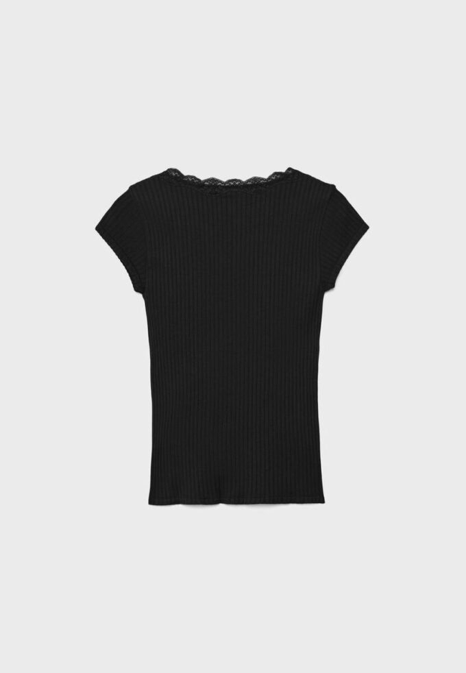 Tricou cu mâneci scurte, decolteu în V și dantelă Tricou cu mâneci scurte, decolteu în V și dantelă