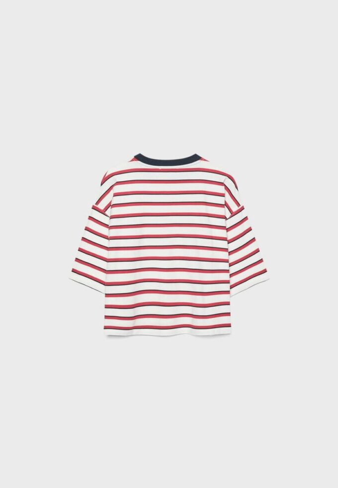 Tricou cu mâneci scurte și imprimeuri în dungi Tricou cu mâneci scurte și imprimeuri în dungi