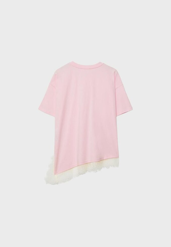 Tricou cu mâneci scurte și tiv din dantelă Tricou cu mâneci scurte și tiv din dantelă