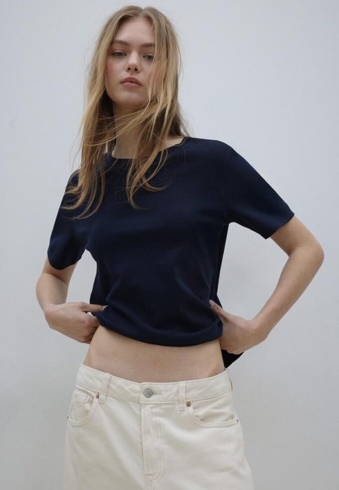 Tricou de bază cu croială regular și material gros Tricou de bază cu croială regular și material gros