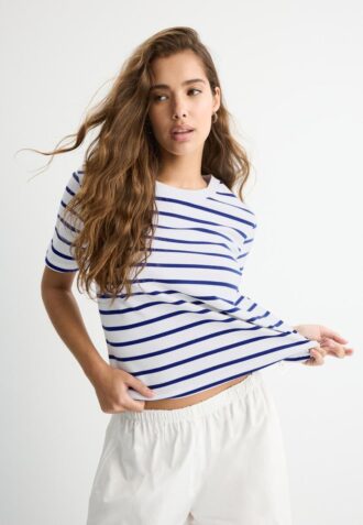 Tricou de bază cu dungi, croială regular, din material gros
