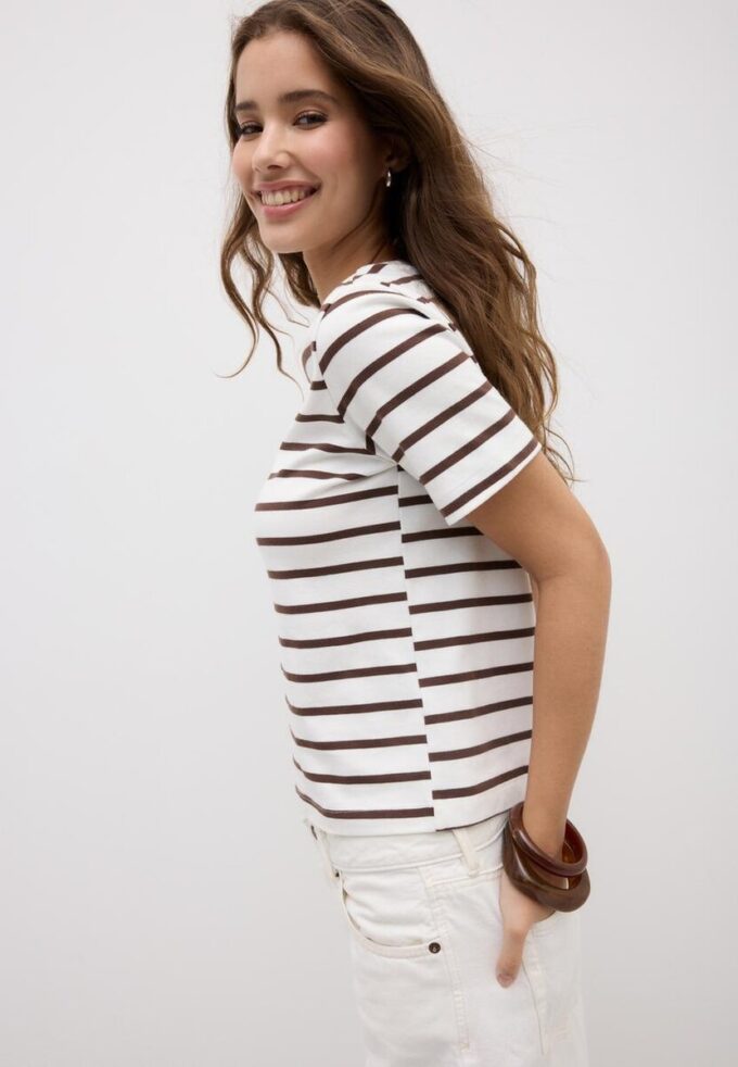 Tricou de bază cu dungi, croială regular, din material gros Tricou de bază cu dungi, croială regular, din material gros
