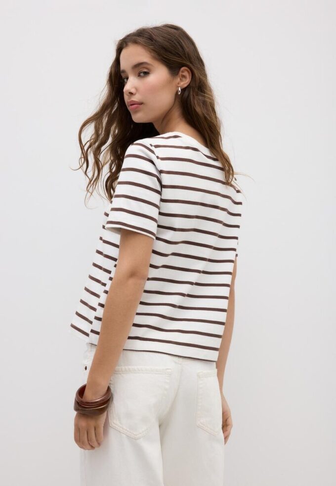 Tricou de bază cu dungi, croială regular, din material gros Tricou de bază cu dungi, croială regular, din material gros