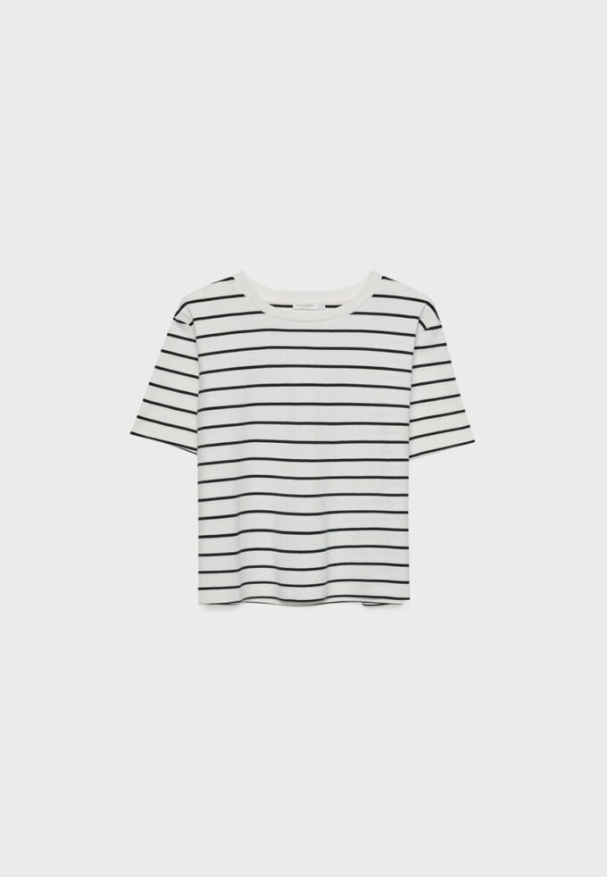 Tricou de bază cu dungi, croială regular, din material gros Tricou de bază cu dungi, croială regular, din material gros