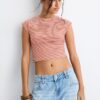 Tricou de bază cu dungi și mâneci scurte