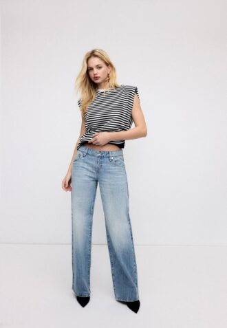 Tricou de bază cu dungi și umeri căptușiți