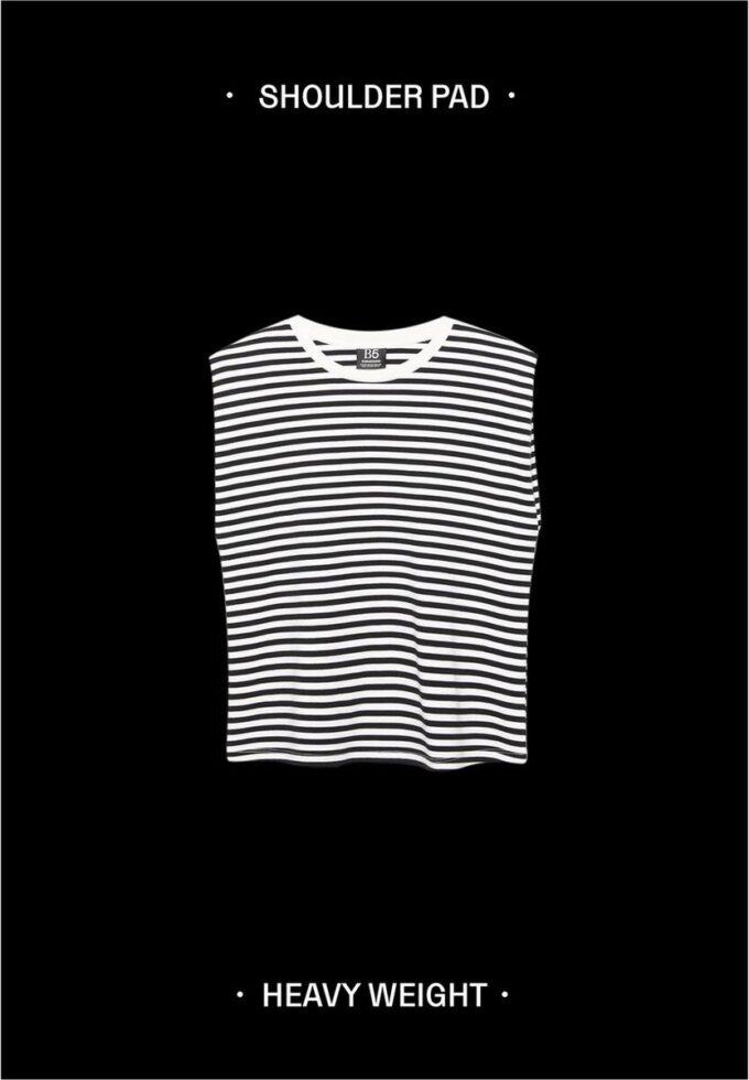 Tricou de bază cu dungi și umeri căptușiți Tricou de bază cu dungi și umeri căptușiți