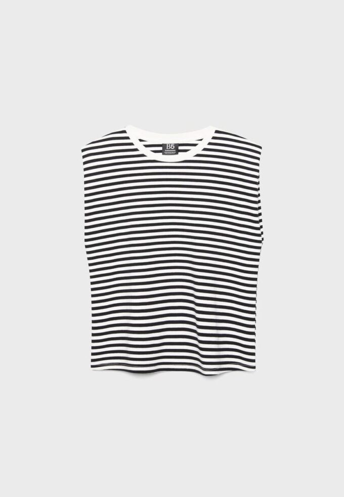 Tricou de bază cu dungi și umeri căptușiți Tricou de bază cu dungi și umeri căptușiți