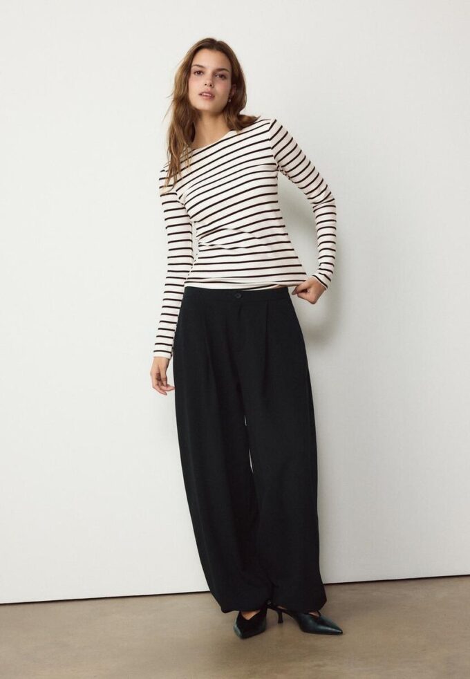Tricou de bază cu mâneci lungi și dungi Tricou de bază cu mâneci lungi și dungi