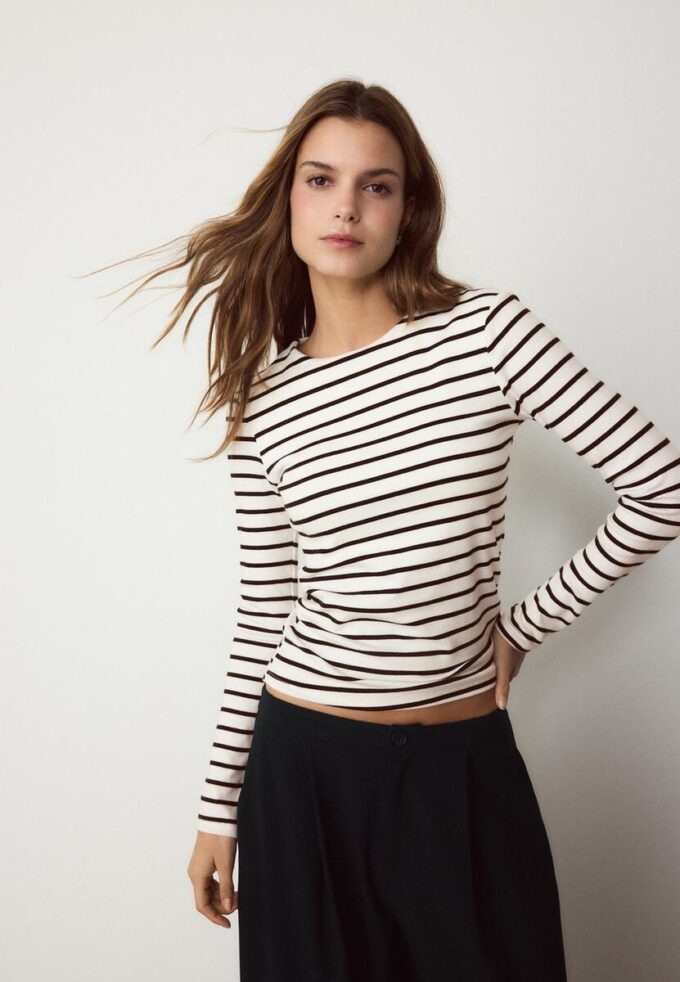 Tricou de bază cu mâneci lungi și dungi Tricou de bază cu mâneci lungi și dungi