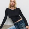Tricou de bază din bumbac cu mâneci lungi Tricou de bază din bumbac cu mâneci lungi