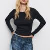 Tricou de bază din bumbac cu mâneci lungi Tricou de bază din bumbac cu mâneci lungi
