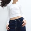 Tricou de bază din bumbac cu mâneci lungi Tricou de bază din bumbac cu mâneci lungi