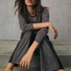 Tricou de bază din bumbac cu mâneci lungi și dungi Tricou de bază din bumbac cu mâneci lungi și dungi