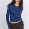 Tricou de bază din bumbac cu mâneci lungi și dungi Tricou de bază din bumbac cu mâneci lungi și dungi