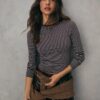 Tricou de bază din bumbac cu mâneci lungi și dungi Tricou de bază din bumbac cu mâneci lungi și dungi
