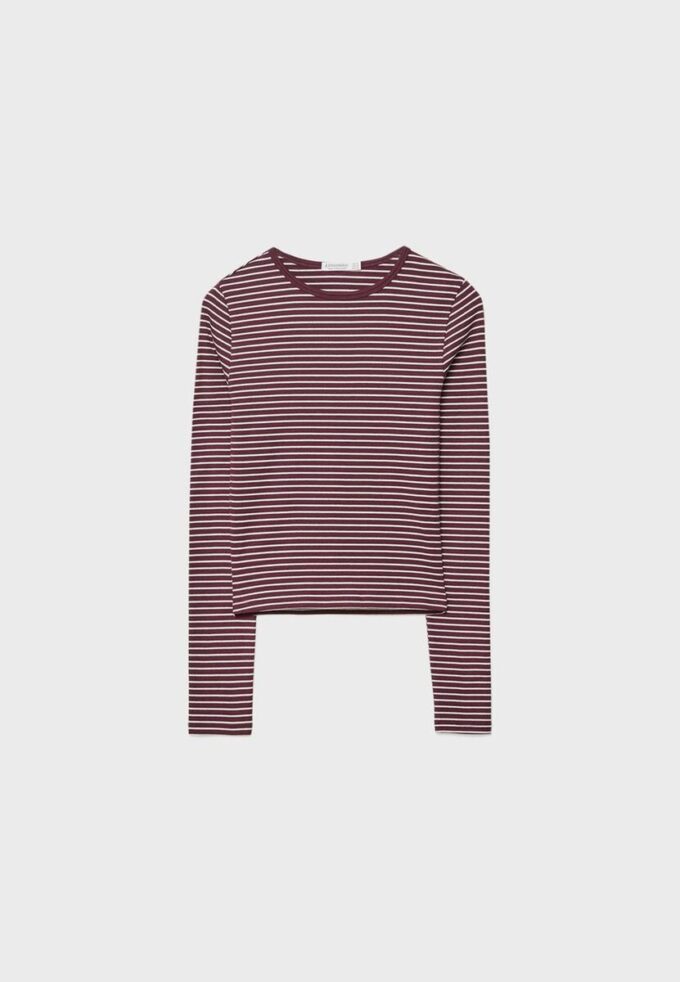 Tricou de bază din bumbac cu mâneci lungi și dungi Tricou de bază din bumbac cu mâneci lungi și dungi